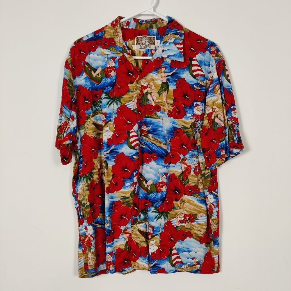 Kalaheo Men's Button Down Hawaiian Shirt Size Medium Christmas Tropical Holidays